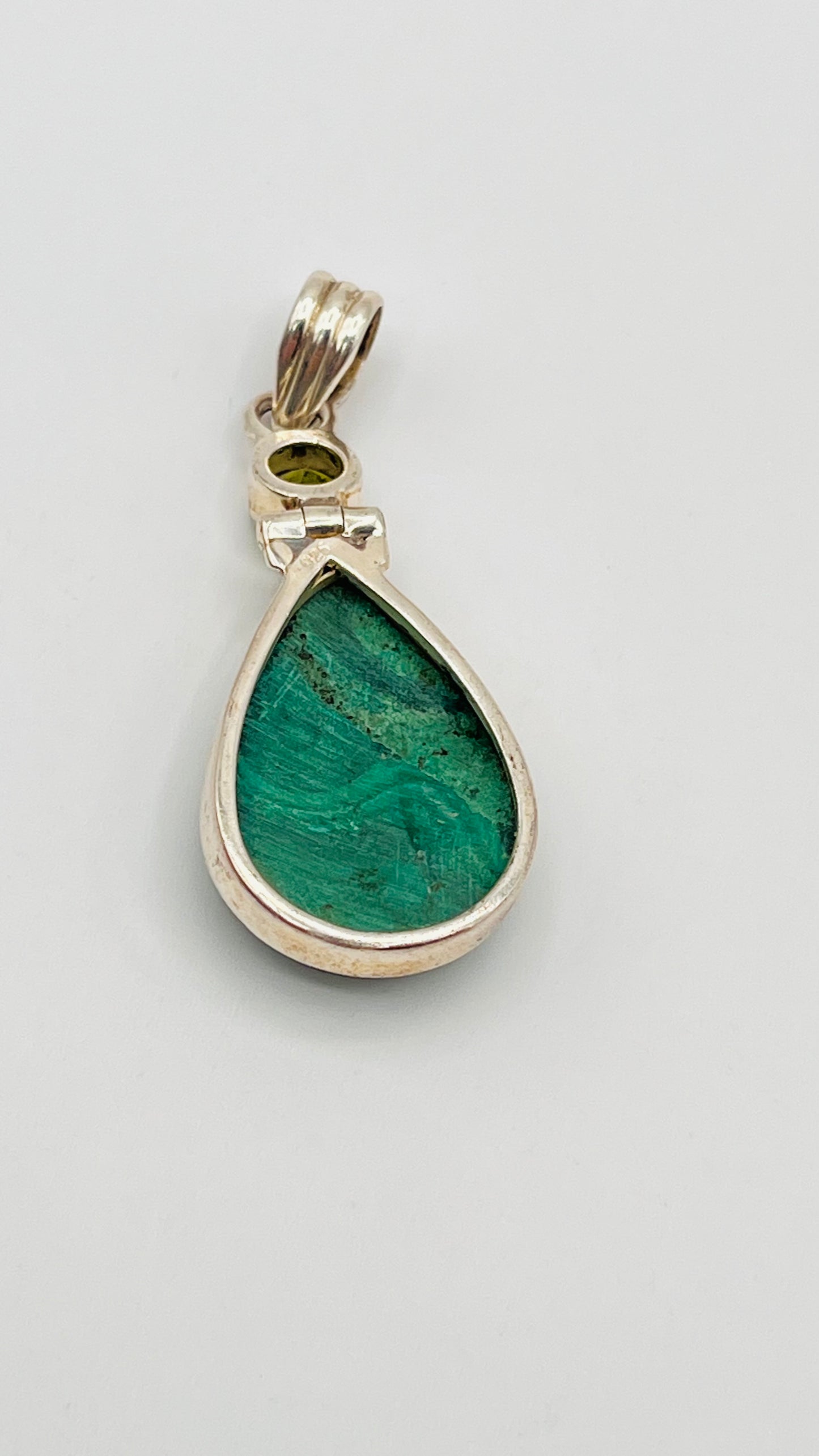 Elegant 925 Sterling Silver Green Teardrop Malachite Jadeite Pendant 5