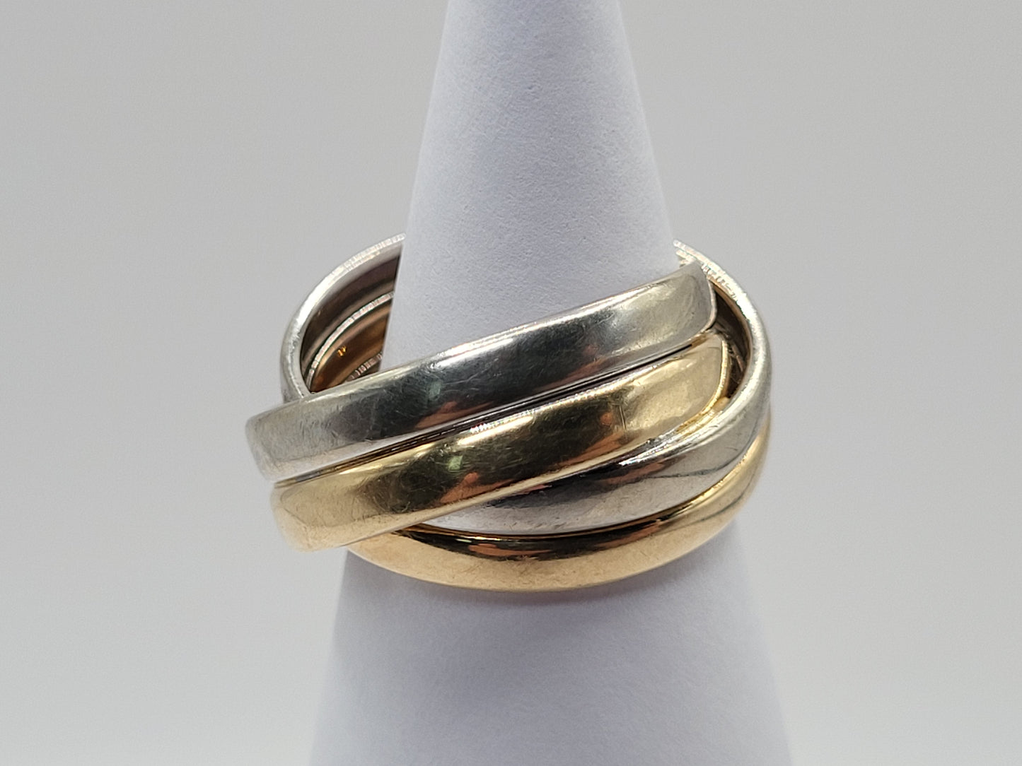 Milor Italy 14K Two Color White Yellow Gold Interlaced Bands Ring RARE 3