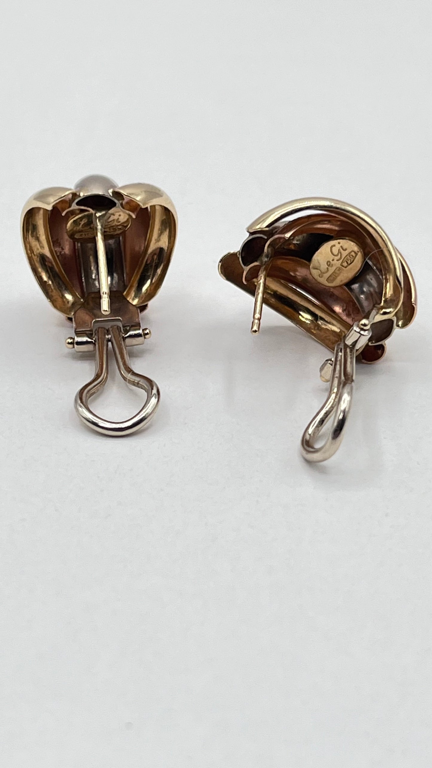 Vintage 18K Solid White Yellow Rose Gold Earrings 750 Hallmark Omega Back LE GI Italy 4
