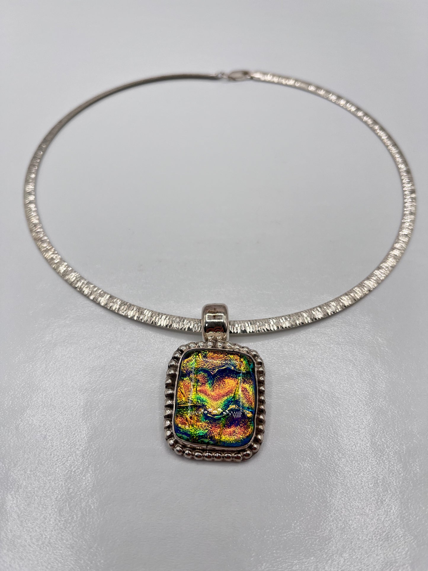 Dyadema 925 Sterling Silver Dichroic Glass Multicolor Square Pendant Snake Chain Collar Necklace Italy 3