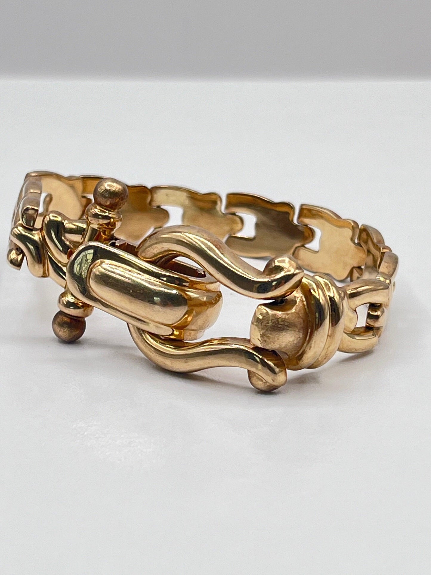 14K Solid Gold Fancy Link Vintage Chain Bracelet With Belt Buckle Looking Clasp - Luxury Bling Jewelry