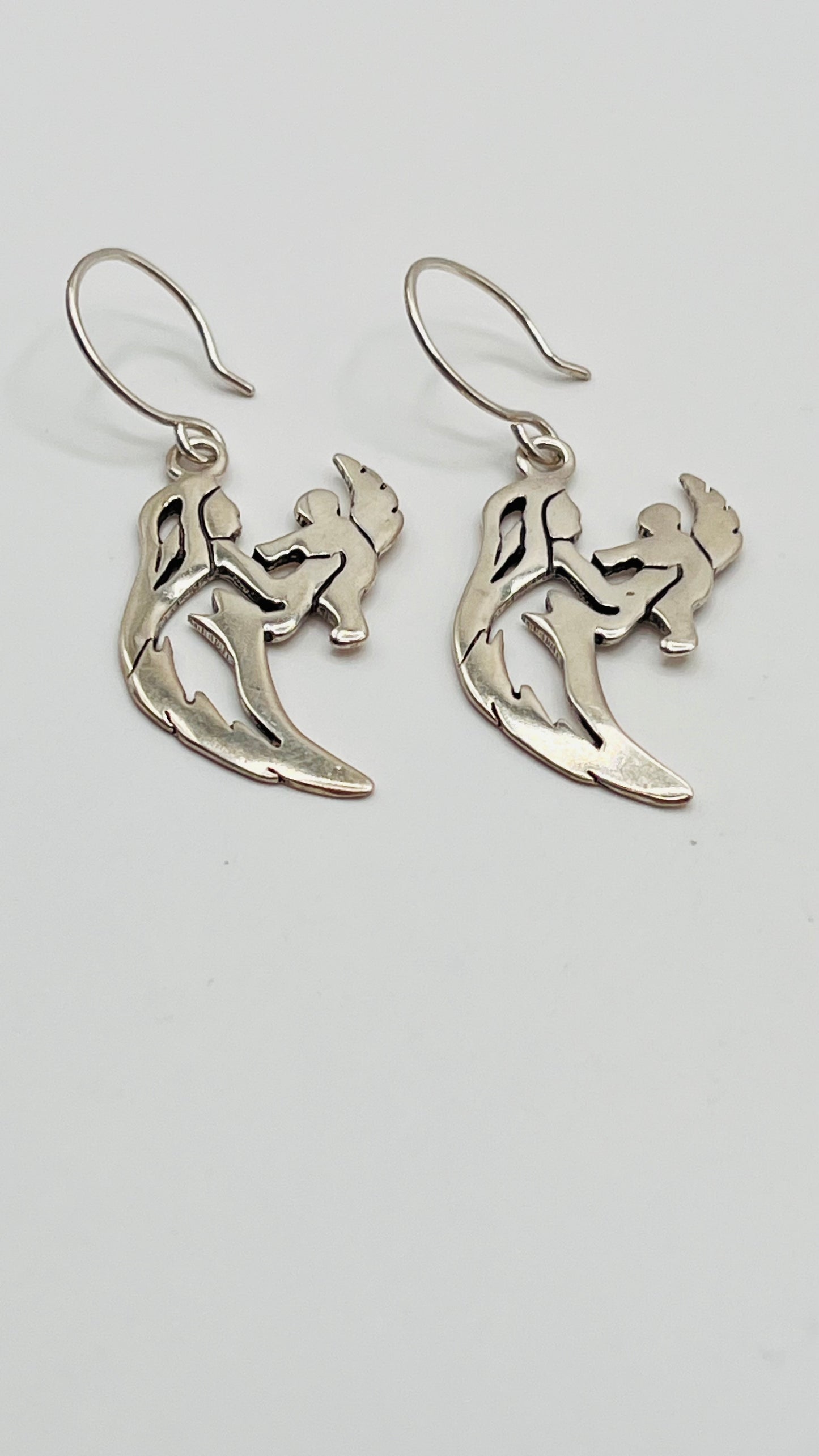 GS 925 Sterling Silver Dangle Hook Earrings Religious Mary And Jesus Child Angel 4