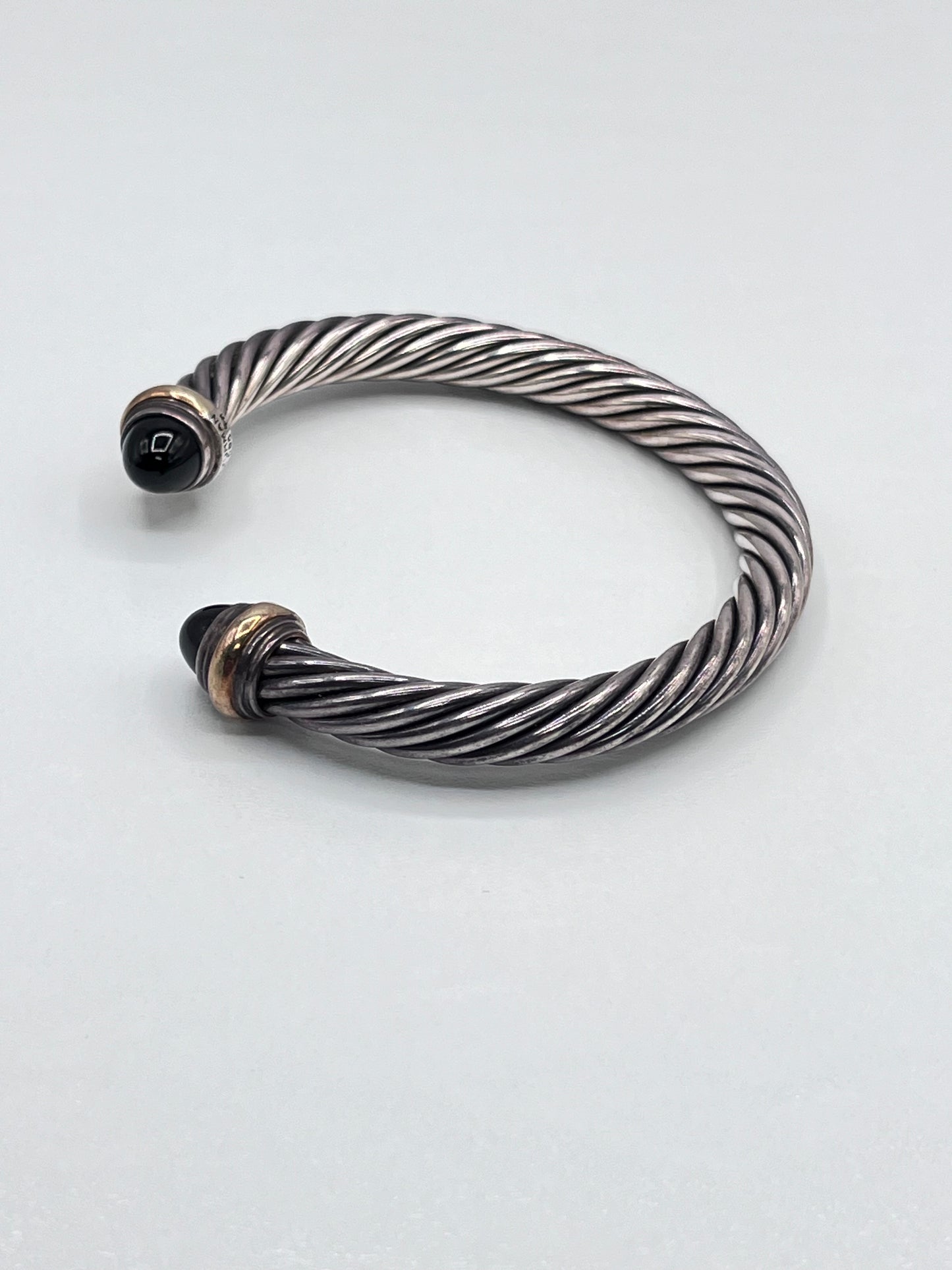 David Yurman 925 Sterling Silver 14K Yellow Gold 585 Classic Cable Cuff Bracelet With Black Onyx Stone Accents 4