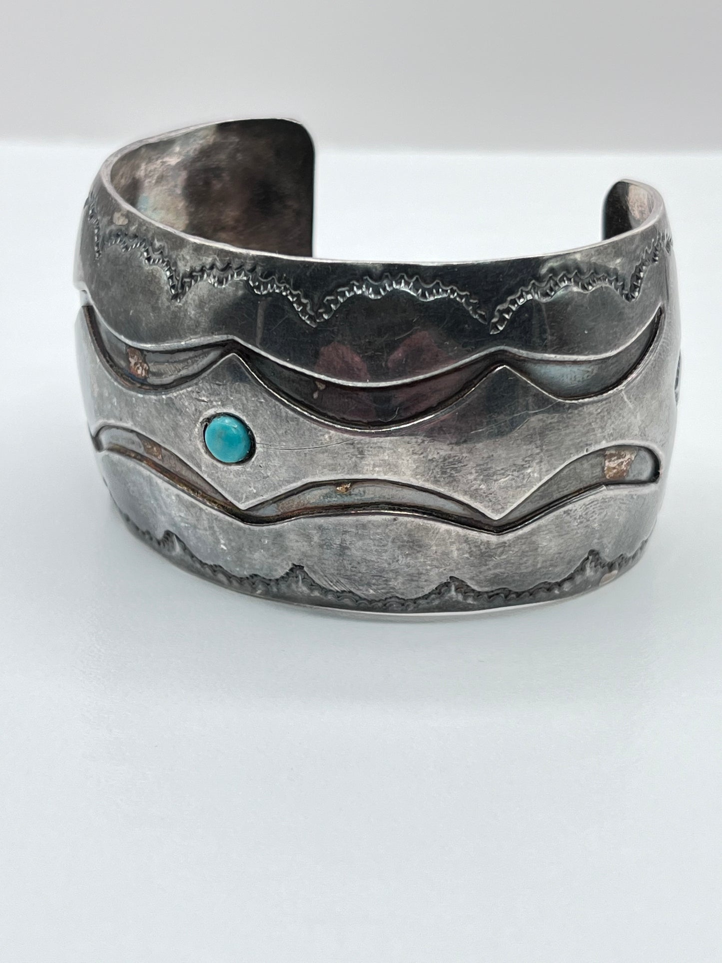 925 Sterling Silver Vintage Wide Native American Navajo Style Cuff Bracelet Turquoise Stone 3