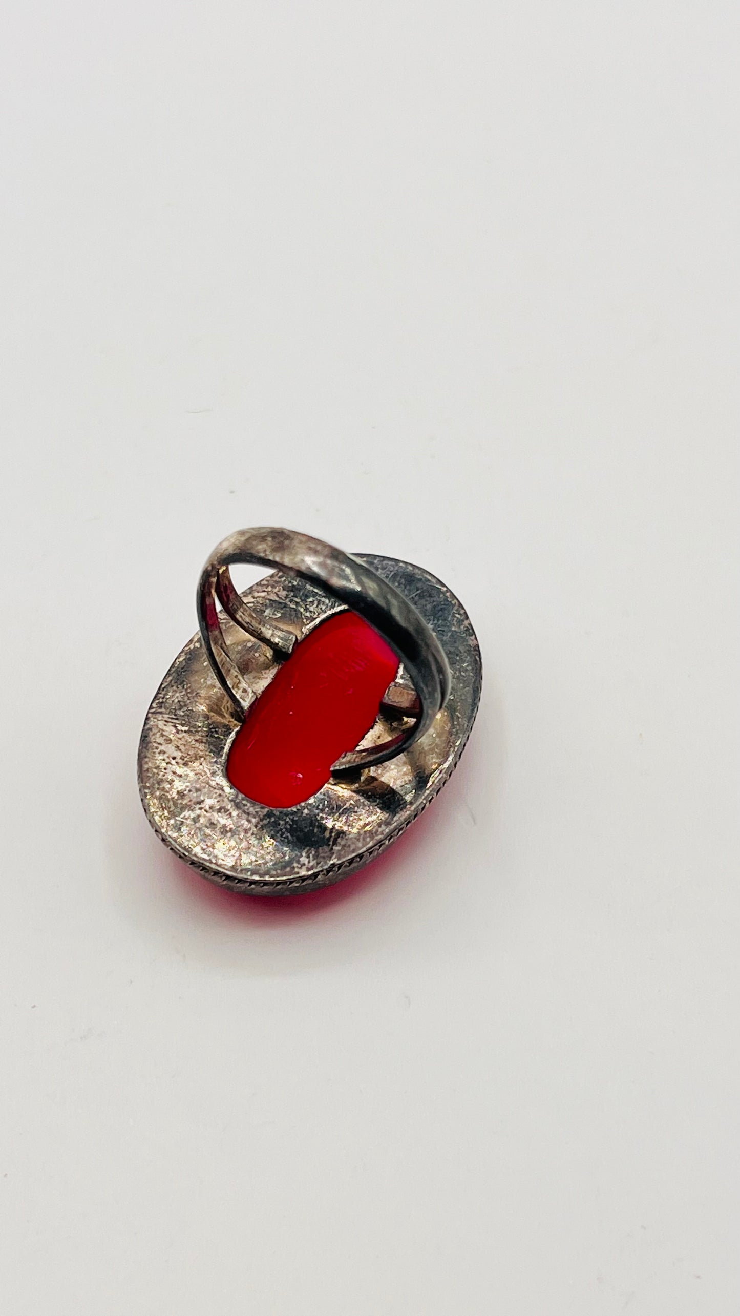 Vintage Pink Jade Cabochon Oval 925 Sterling Silver Elegant Chunky Ring 5