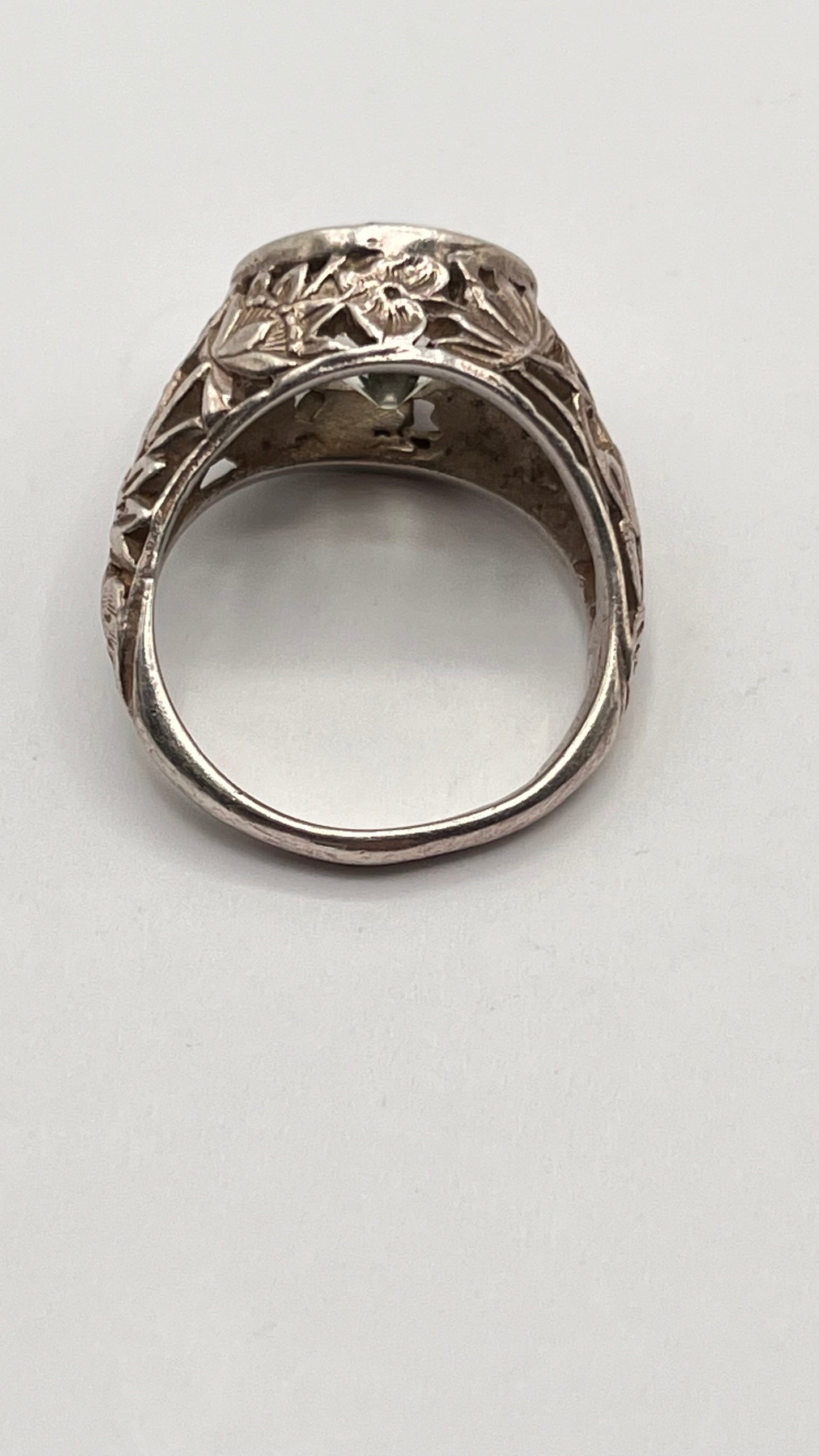 Vintage MSJ Designer 925 Sterling Silver Green Amethyst Ring Floral Design 6