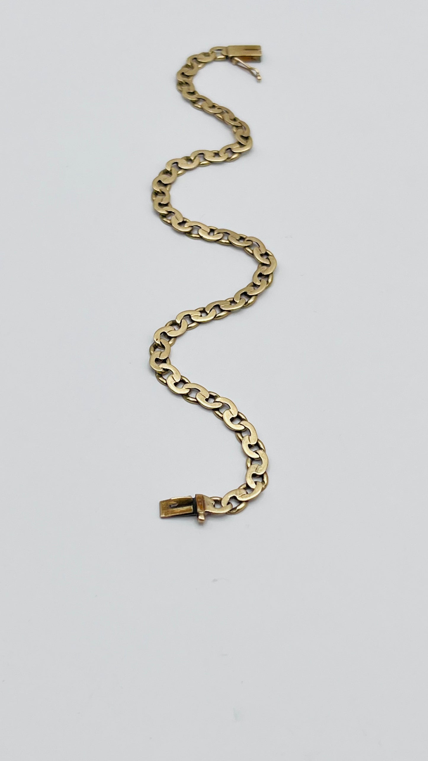 14K Solid Yellow Gold Fancy Flat Curb Link Chain Bracelet 4