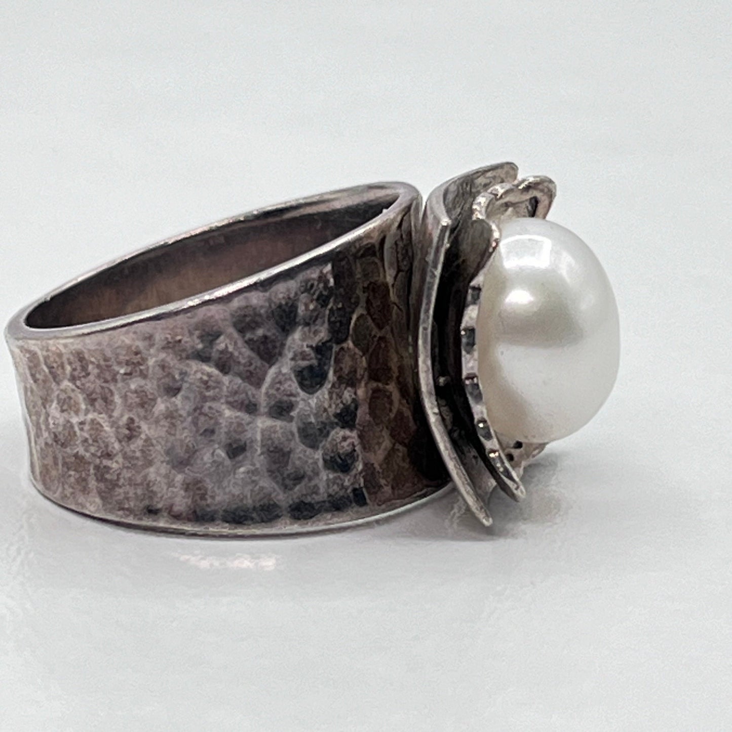 Vintage Silpada 925 Sterling Silver Squares With Ivory White Pearl Ring 2