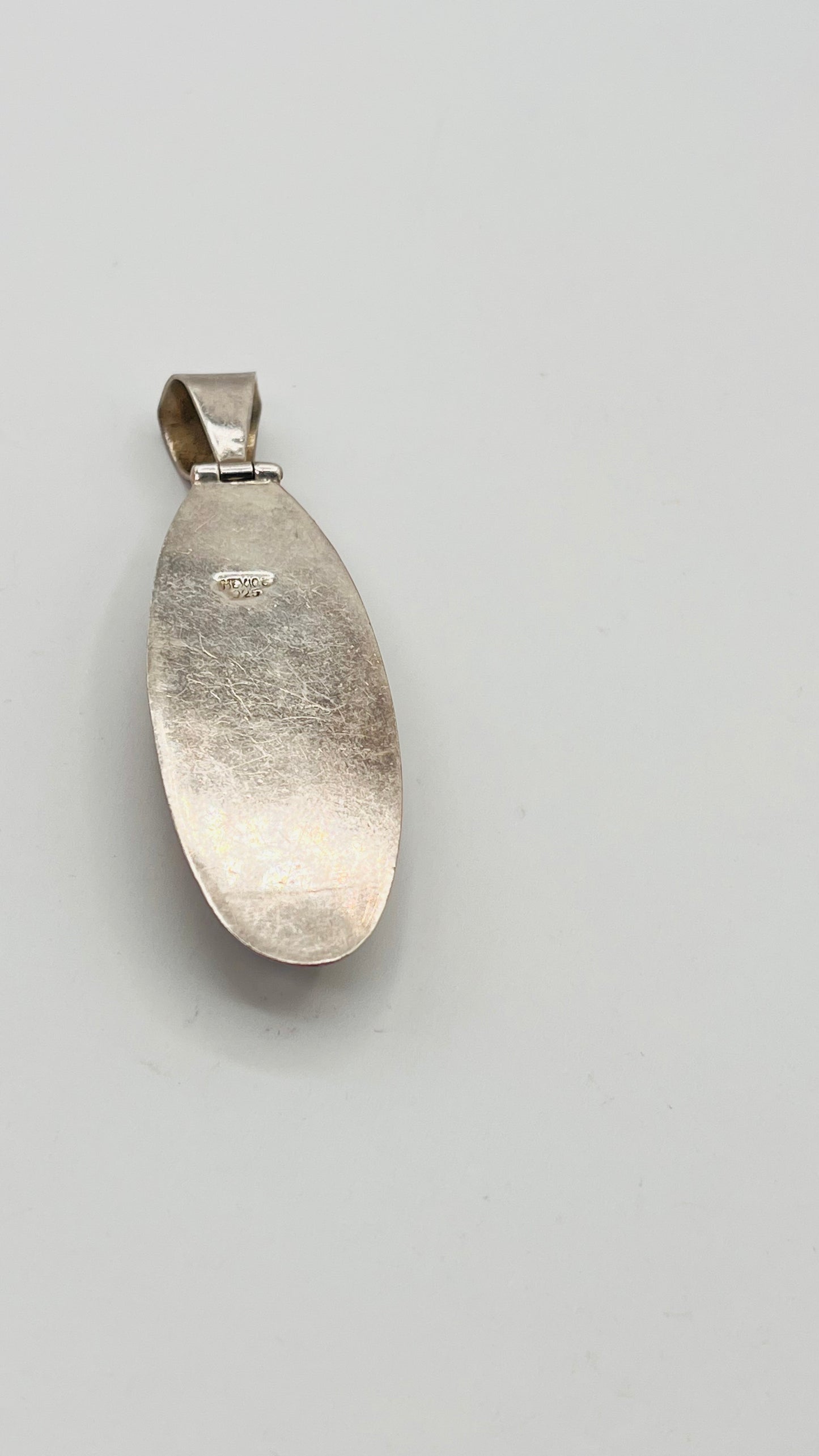 Estate Mexico 925 Sterling Silver Black Onyx Cabochon Stone Oval Pendant 3