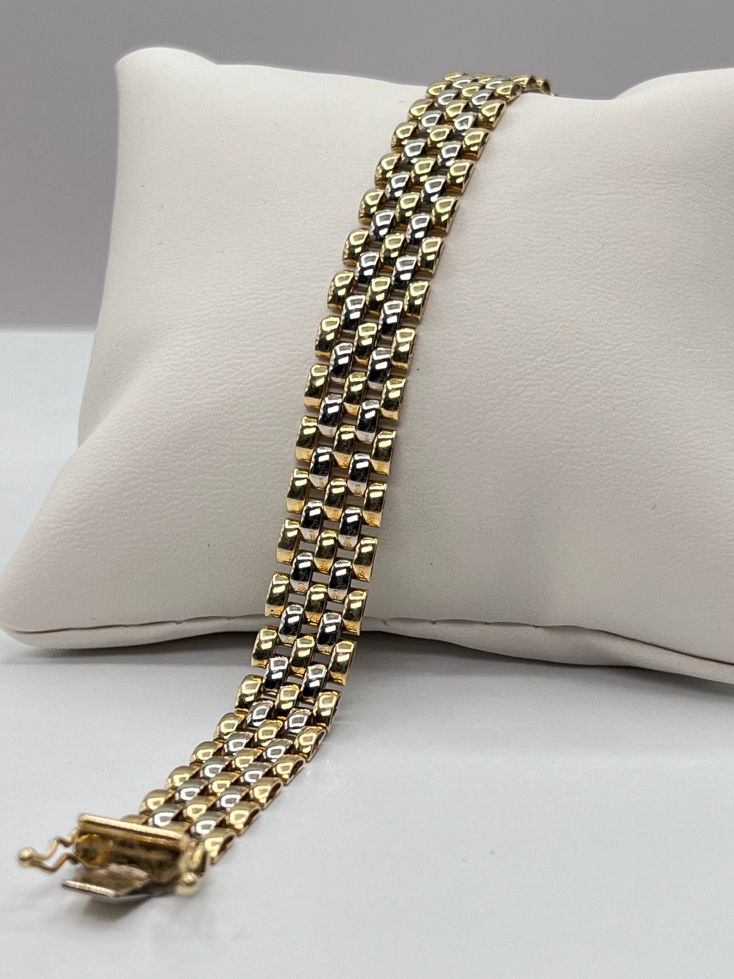 18K Real Solid Gold Bracelet Fancy Panther Link Two Toned Men Women Unisex Stamped 750 2