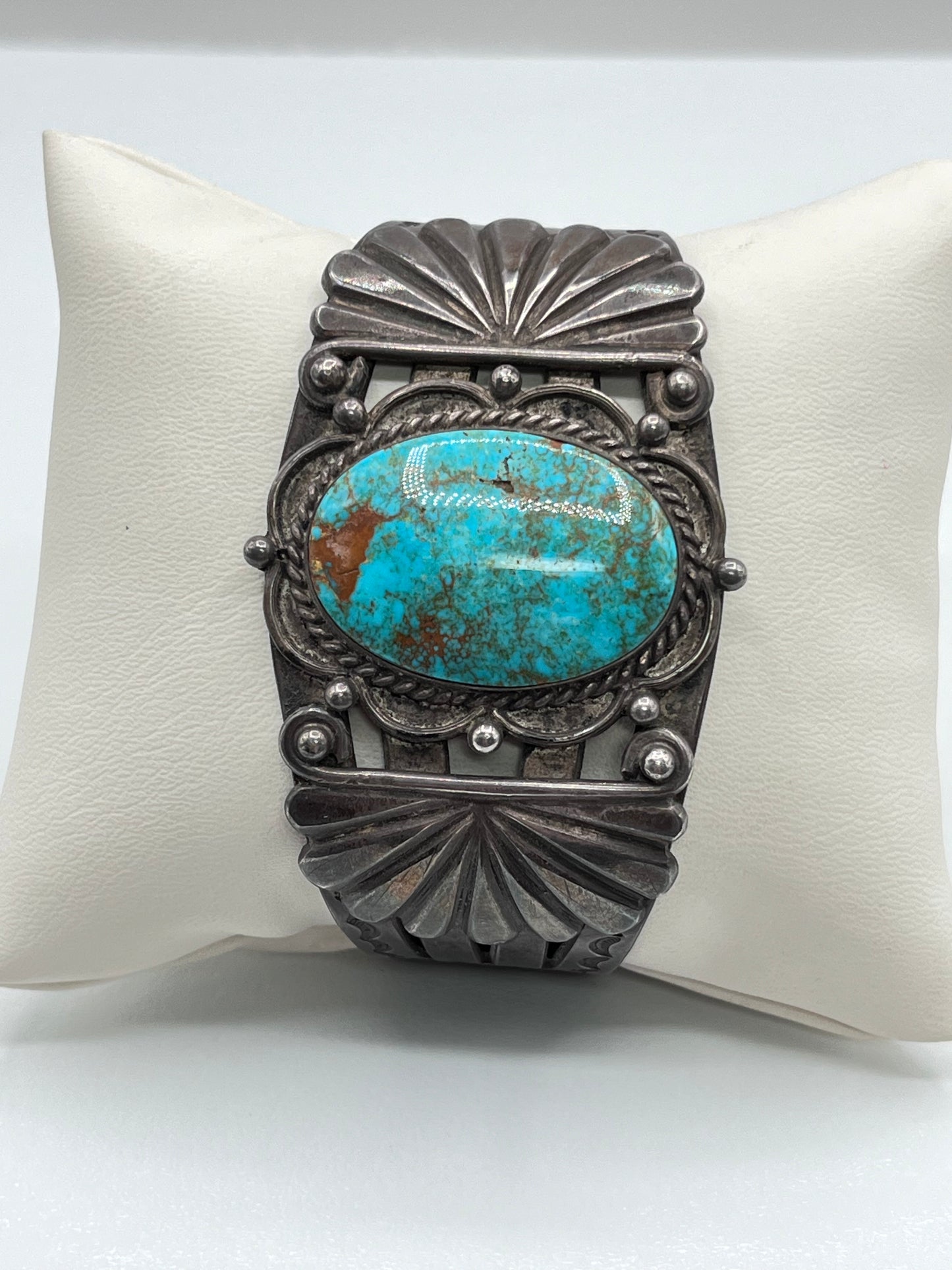 Vintage Native American Navajo Style Sterling Silver Turquoise Cabochon Cuff Bracelet 4