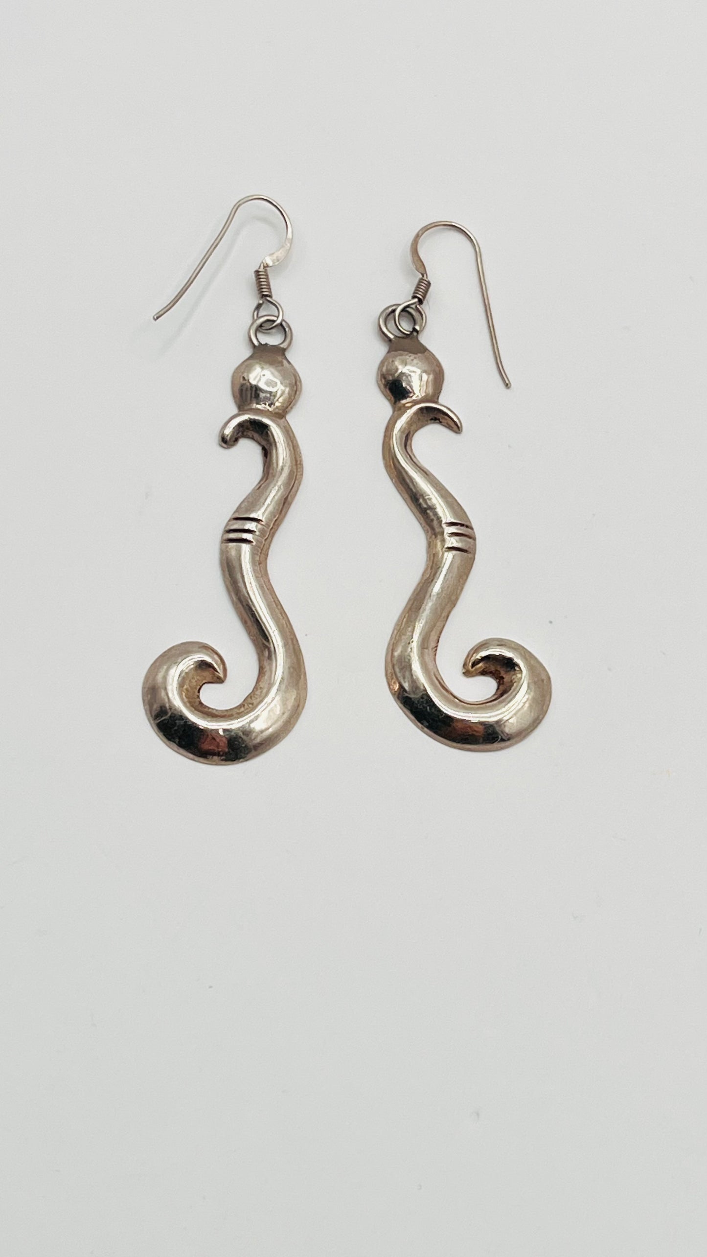 925 Sterling Silver Dangle Hook Earrings Gothic Tribal Swirl Hopi Vintage 2