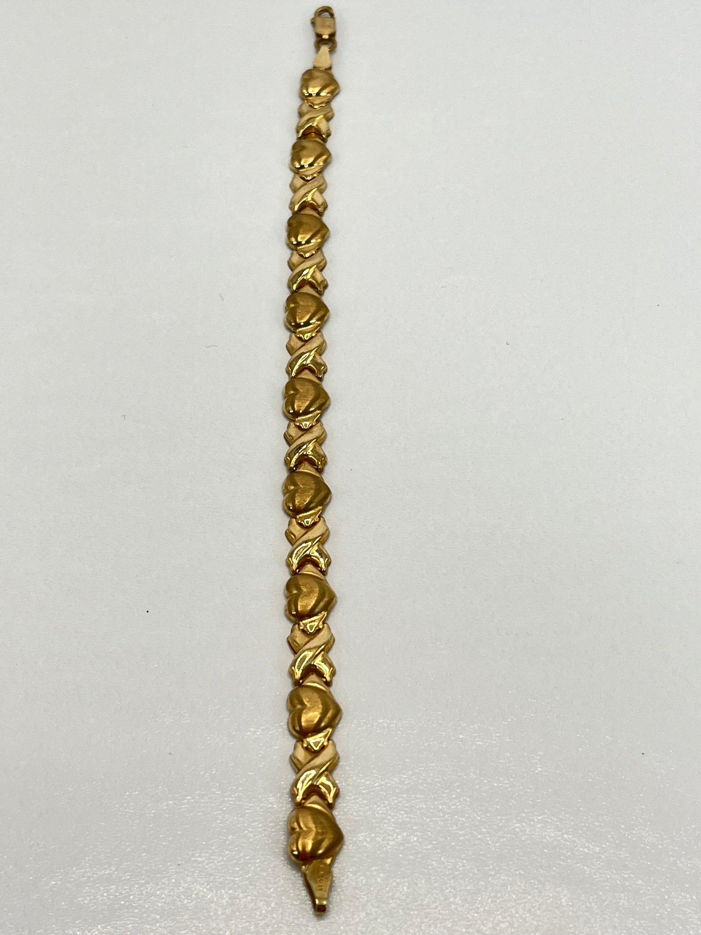 10K Authentic Solid Yellow Gold Hearts Linked XOXO Style Tennis Bracelet - Luxury Bling Jewelry