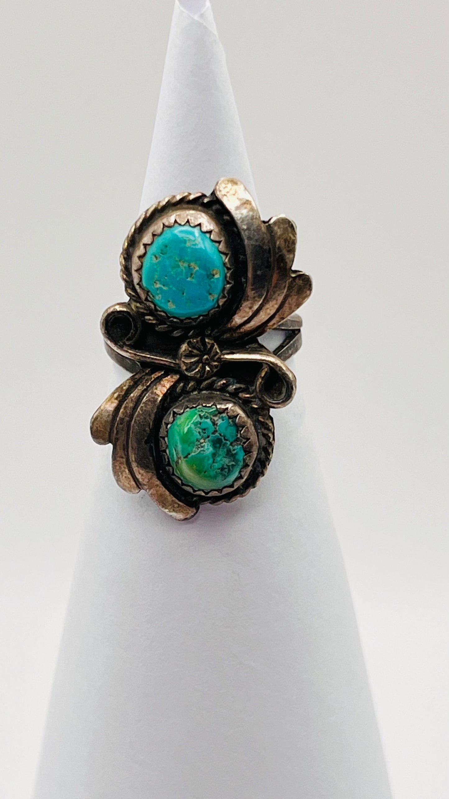 Navajo Native American 925 Sterling Silver Green Blue Turquoise Stone Ring 5