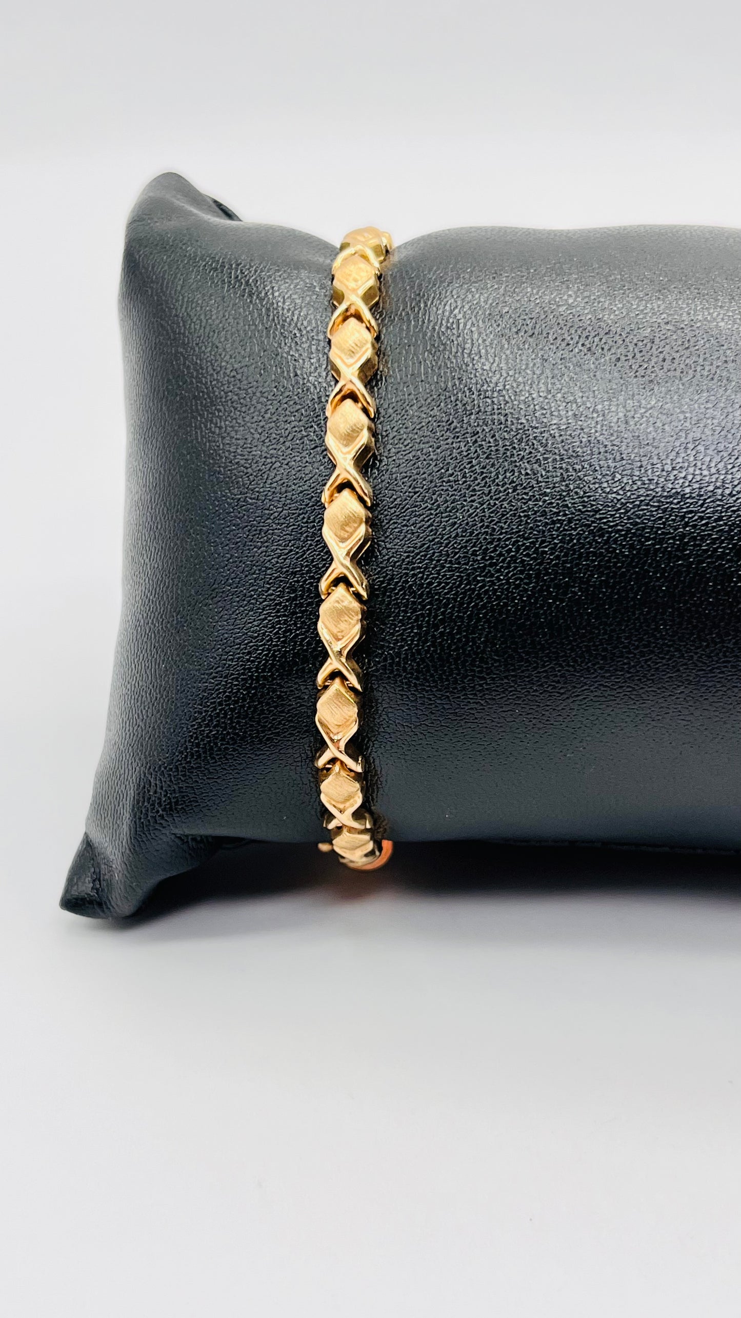 Real 14K Solid Gold XO Hugs Kisses Links Tennis Bracelet Brushed Polished Italy 2