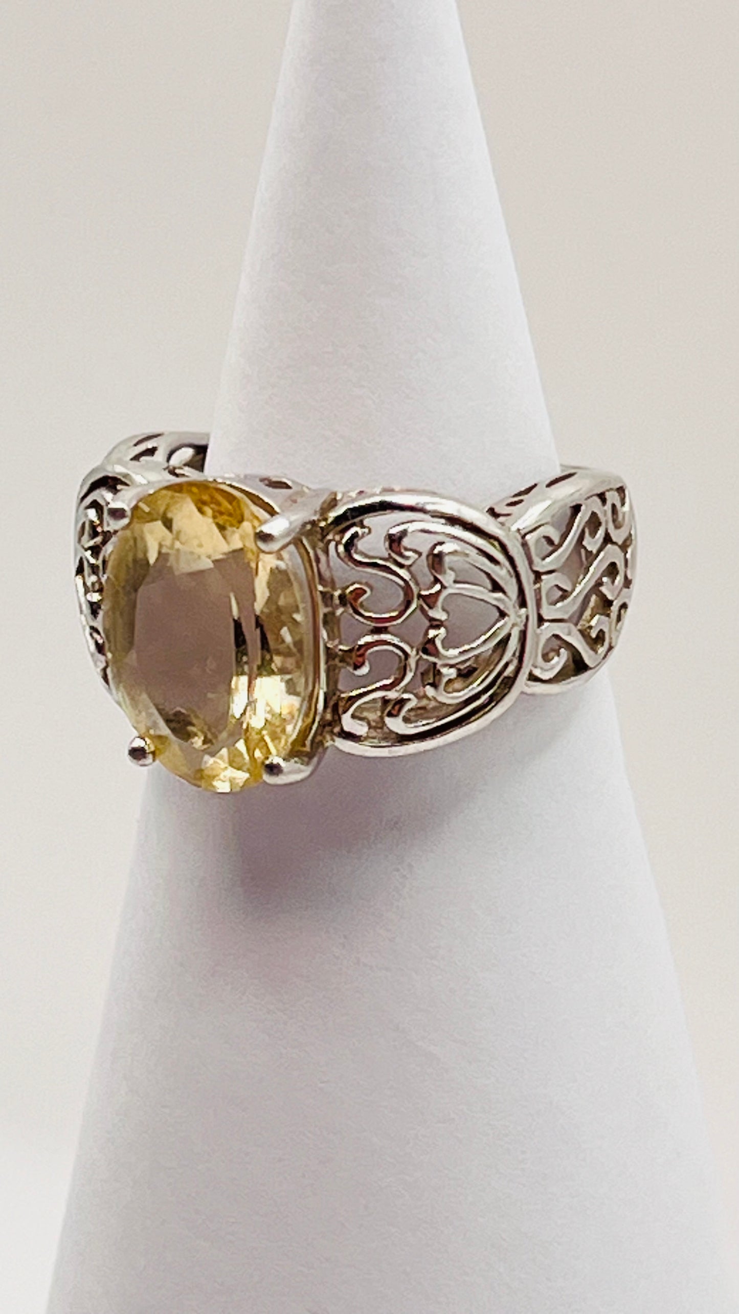 Vintage Designer BBJ 925 Sterling Silver Wedding Ring Ivory Clear Quartz Stone 4