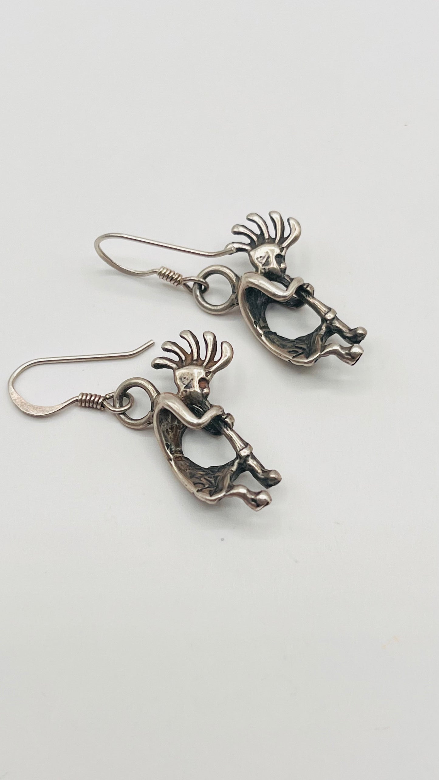Vintage 925 Sterling Silver Dangle Dancing Kokopelli Earrings 4