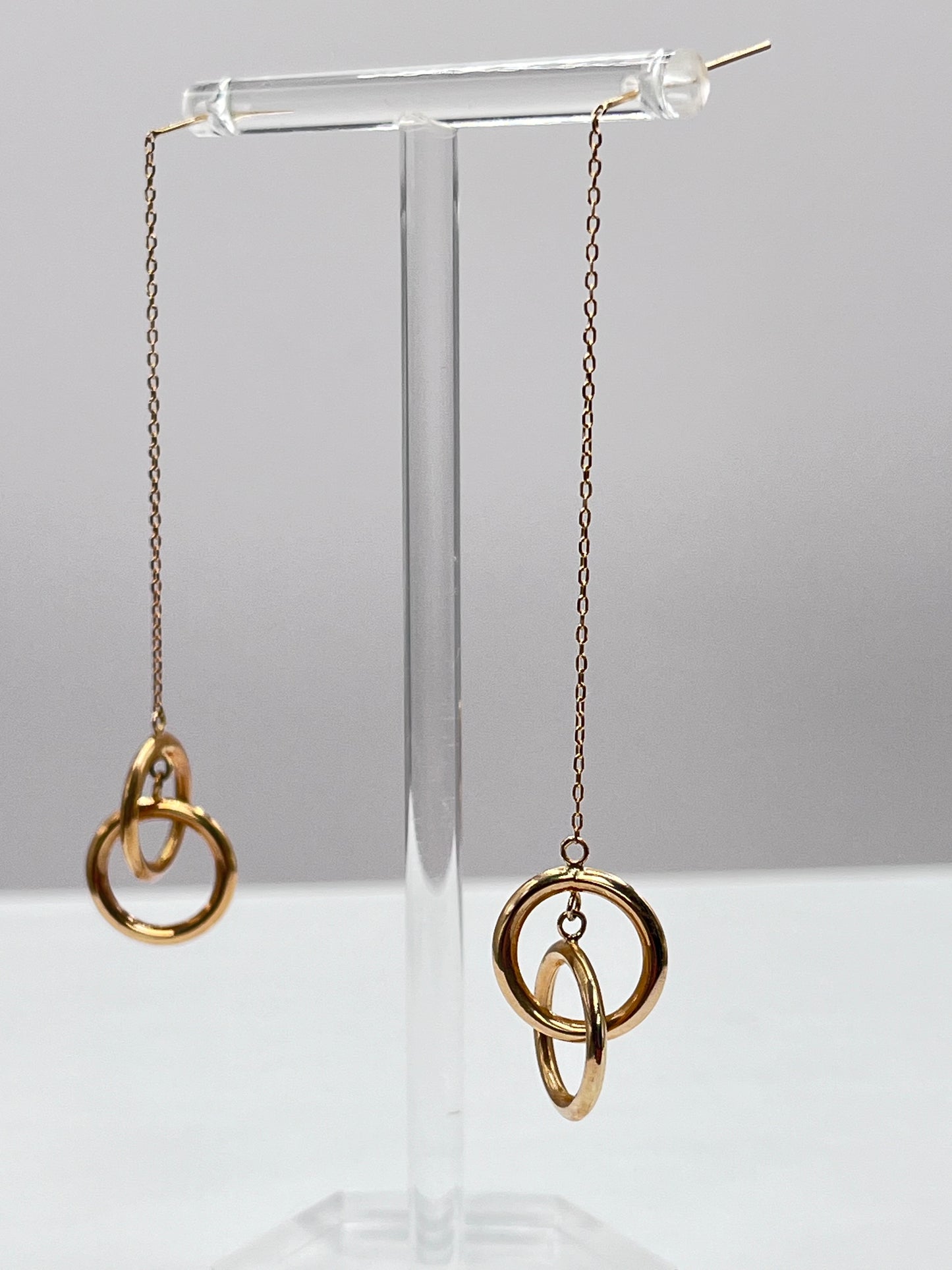 JCM Jasmel Jewelry 14K Solid Gold Threaded Dangle Earrings Interlocking Circles Clasp Free 4