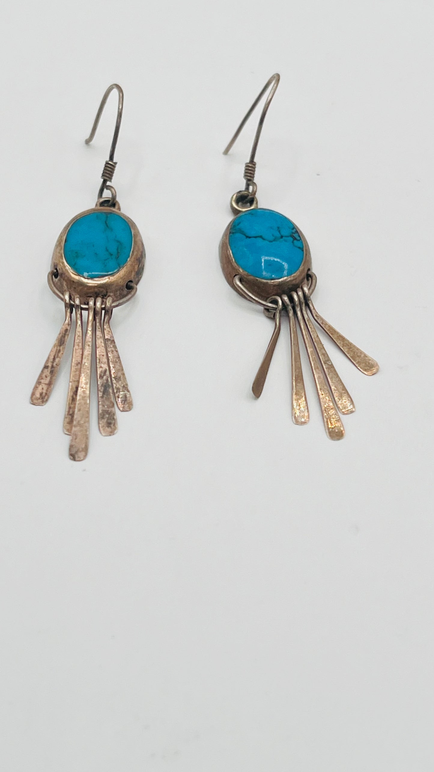 Vintage Southwestern Navajo 925 Sterling Silver Dangle Earrings Cabochon Turquoise Stone 4