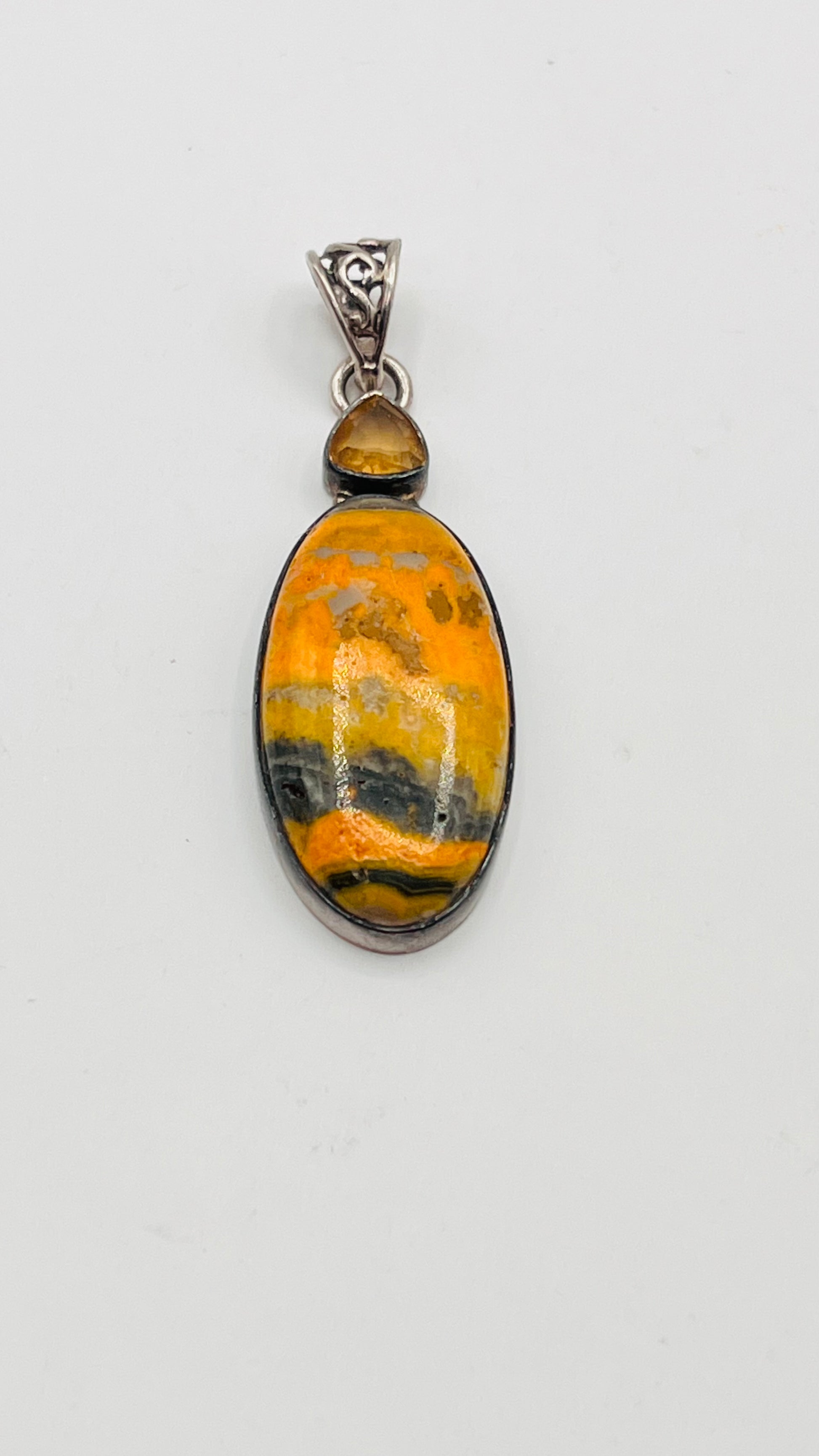 Bumblebee Jasper 925 Sterling Silver Oval With Yellow Tourmaline Pendant 5