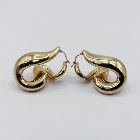 CARLA 14K Solid Yellow Gold Twisted Swirling Wavy Hoops Earrings Chunky 1