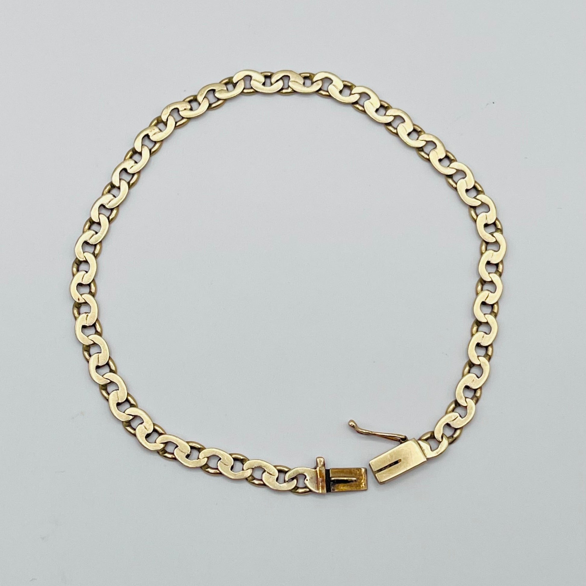 14K Solid Yellow Gold Fancy Flat Curb Link Chain Bracelet 1