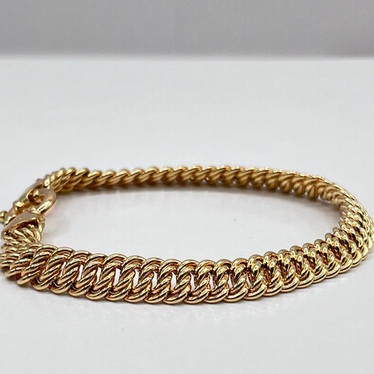 14K Authentic Solid Yellow Gold Braided Double Oval Links Chain Bracelet - Luxury Bling Jewelry