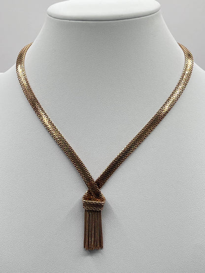 14K Solid Yellow Gold Fancy Chain Link Tassel Couture Necklace Vintage 1950s 1