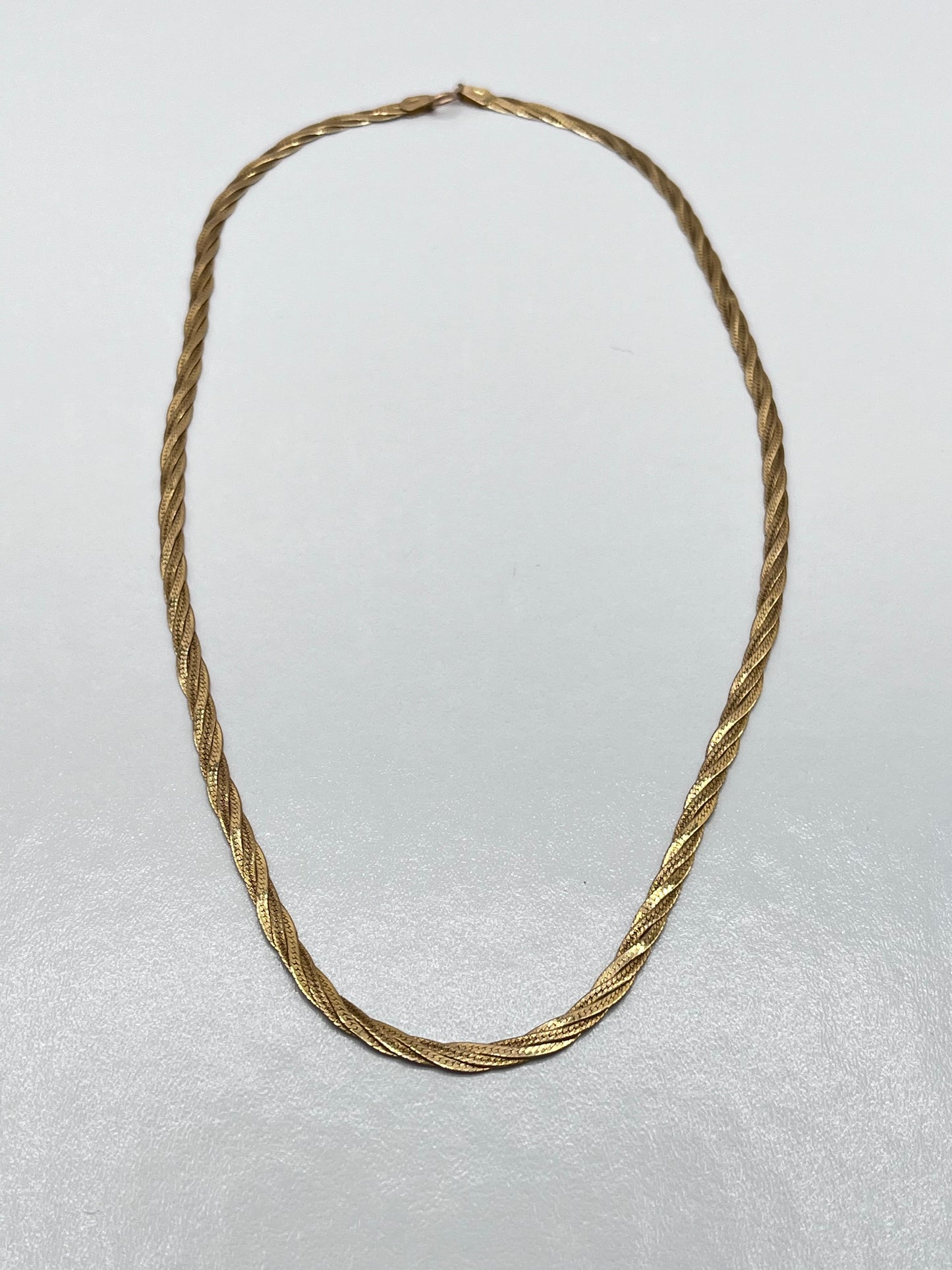 14K Solid Gold Braided Herringbone Chain Necklace VIOR Italy 2