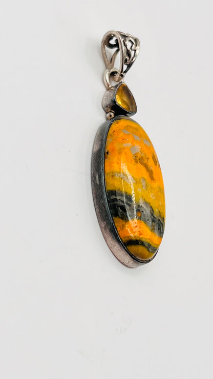 Bumblebee Jasper 925 Sterling Silver Oval With Yellow Tourmaline Pendant 2