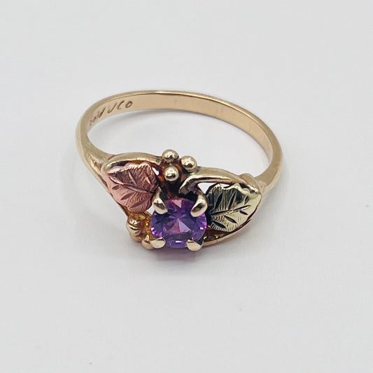 Vintage Black Hills 10K Yellow Gold 12K Gold Leaves Imperial Pink Topaz Ring 1