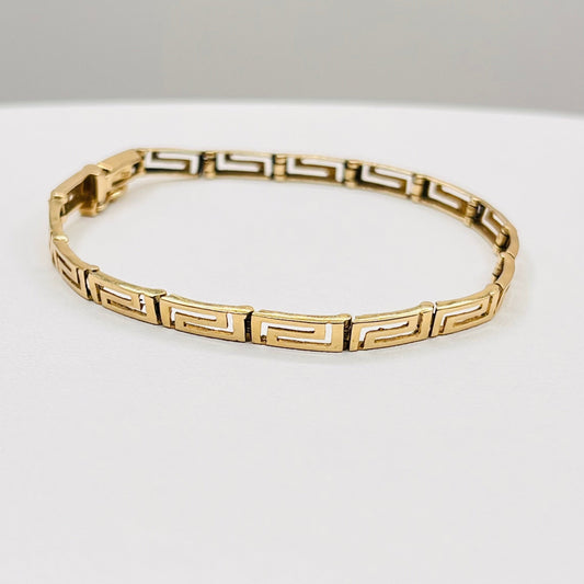 14K Solid Yellow Gold 583 Hallmark Greek Fret Design Fancy Link Bracelet 1