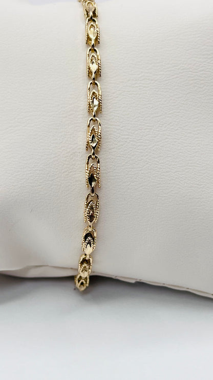 14k Solid Yellow Gold Fancy Turkish Filigree Link Chain Women’s Bracelet 2