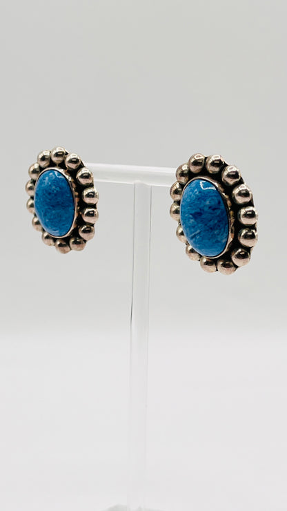 Taxco Mexico TO-77 Sterling Silver 925 Stud Post Blue Oval Cabochon Denim Lapis Earrings 3