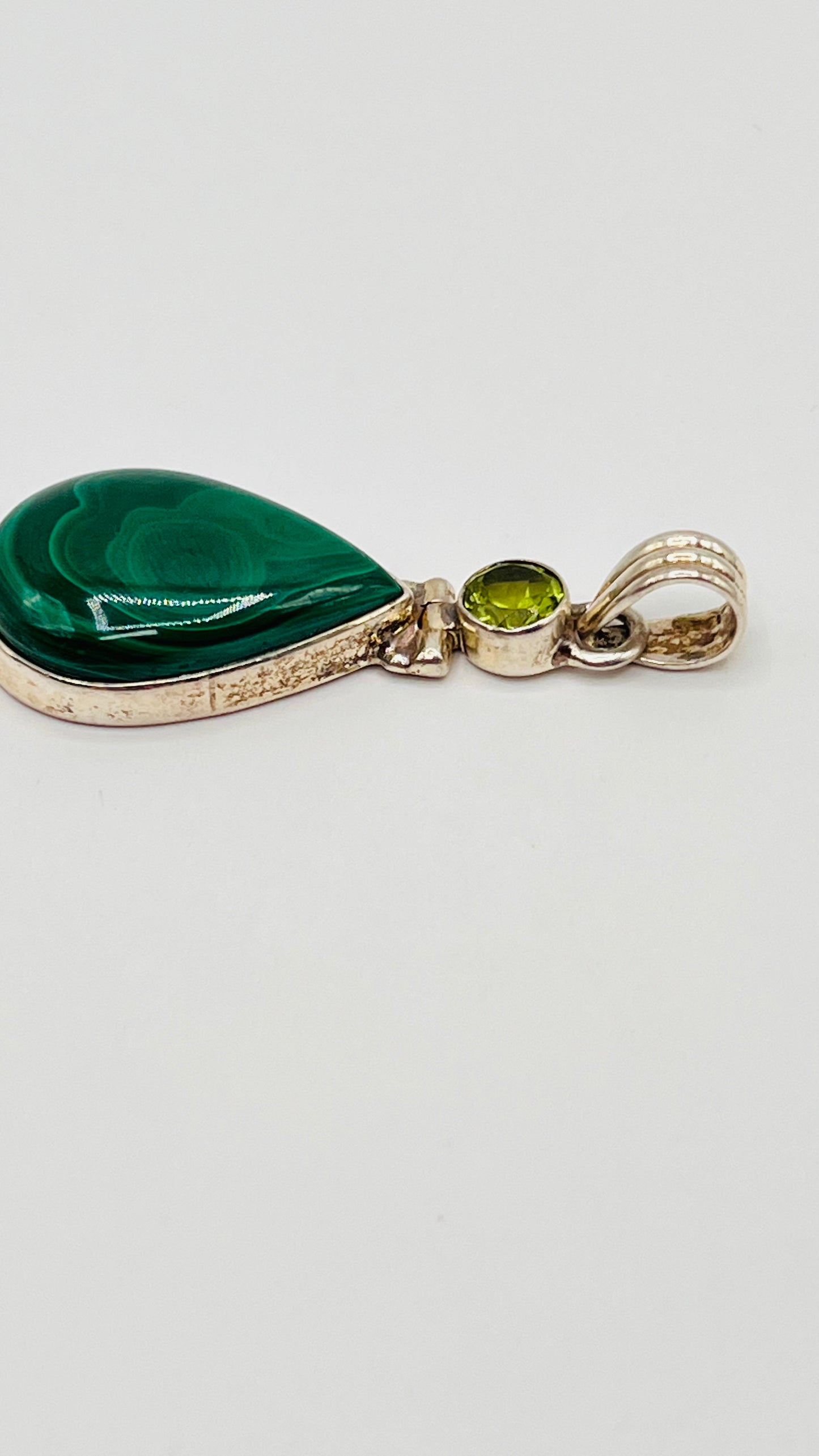 Elegant 925 Sterling Silver Green Teardrop Malachite Jadeite Pendant 4