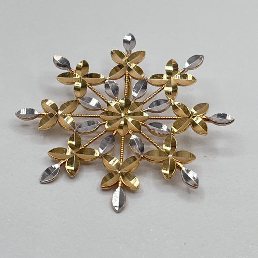 JCM Jacmel Jewelry 14K Two Colors White Yellow Solid Gold Diamond Cut Flower Snowflake Pendant 1