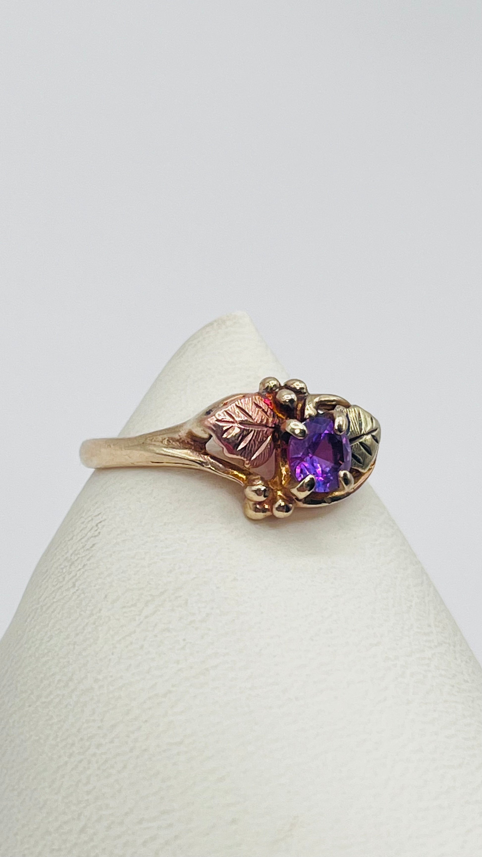 Vintage Black Hills 10K Yellow Gold 12K Gold Leaves Imperial Pink Topaz Ring 3