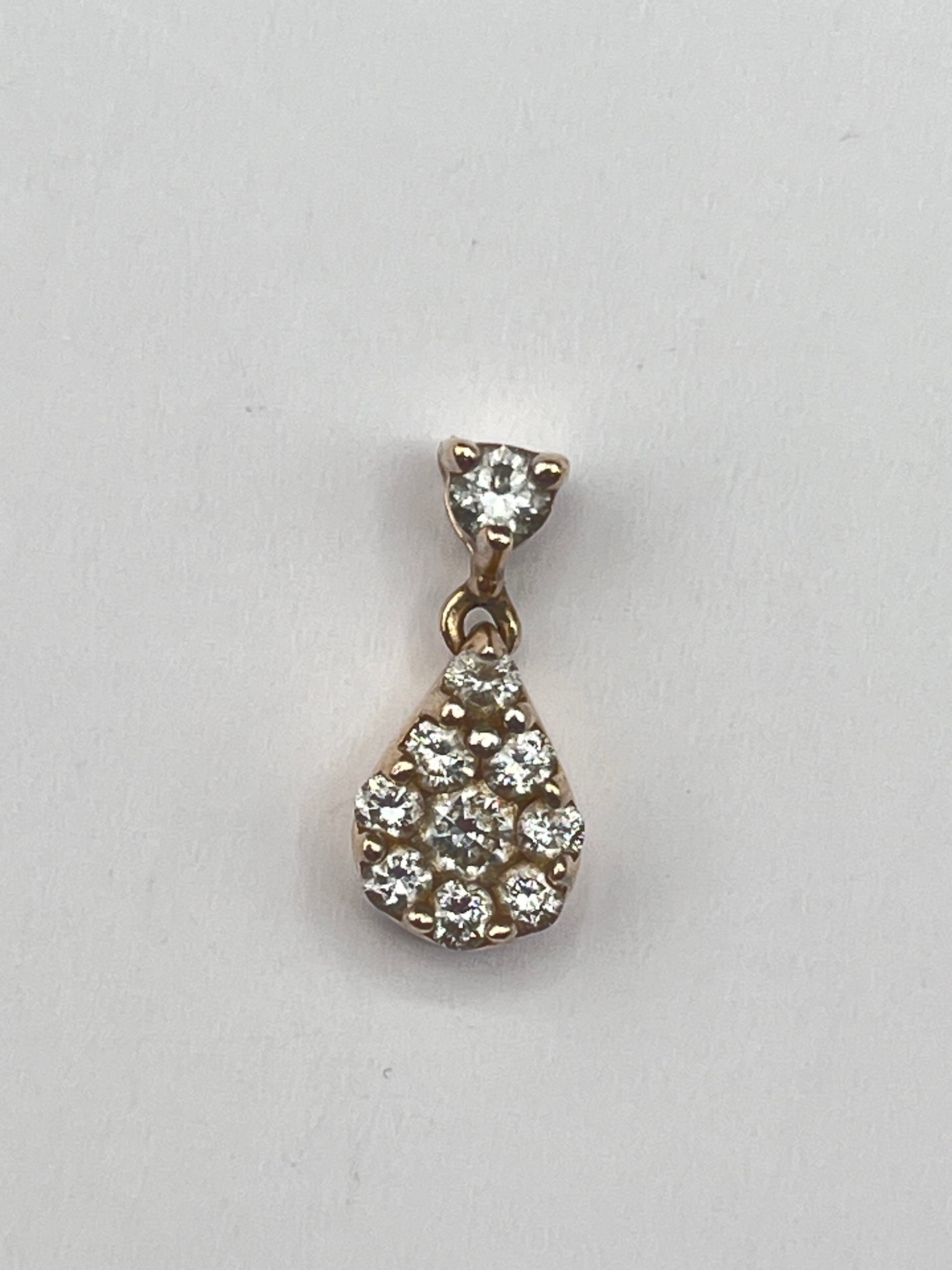 14K Solid Gold Diamonds Pendant Dangle Teardrop Shape Vintage 3