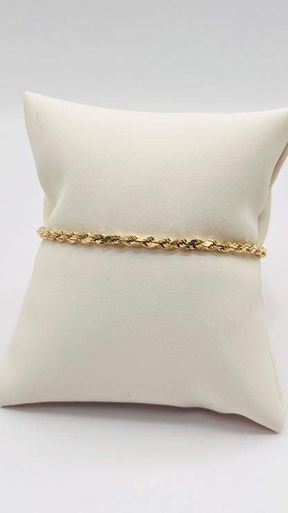 14K Solid Yellow Gold Twisted Cable Rope Chain Bracelet Clasp and Safety Lock 2