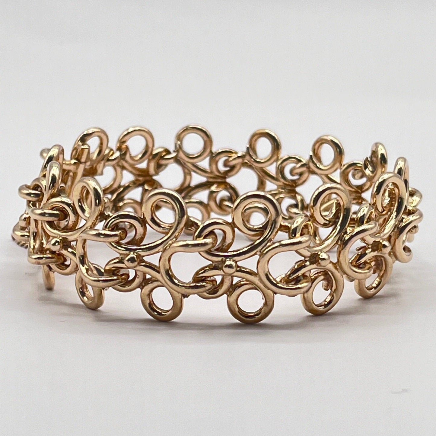 14K Authentic Solid Yellow Gold Vintage Filigree Open Work Wide Bracelet - Luxury Bling Jewelry