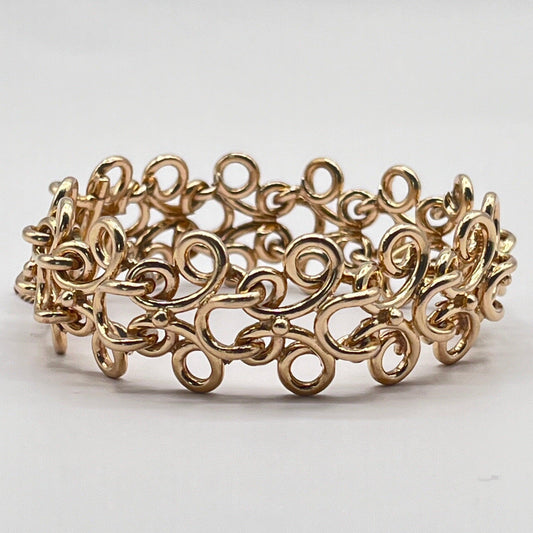 14K Authentic Solid Yellow Gold Vintage Filigree Open Work Wide Bracelet - Luxury Bling Jewelry