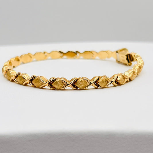 Real 14K Solid Gold XO Hugs Kisses Links Tennis Bracelet Brushed Polished Italy 1