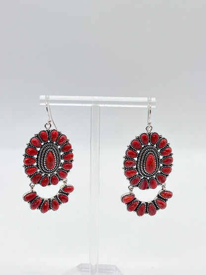 BBJ Sterling Silver 925 Dangle Earrings Chunky Teardrop Coral Tone Accents Navajo Style