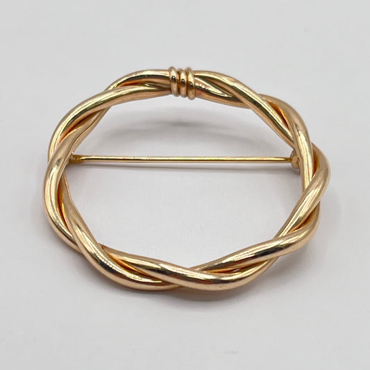 14K Solid Gold Pin Brooch Circle Twisted Cable Rope Vintage 1