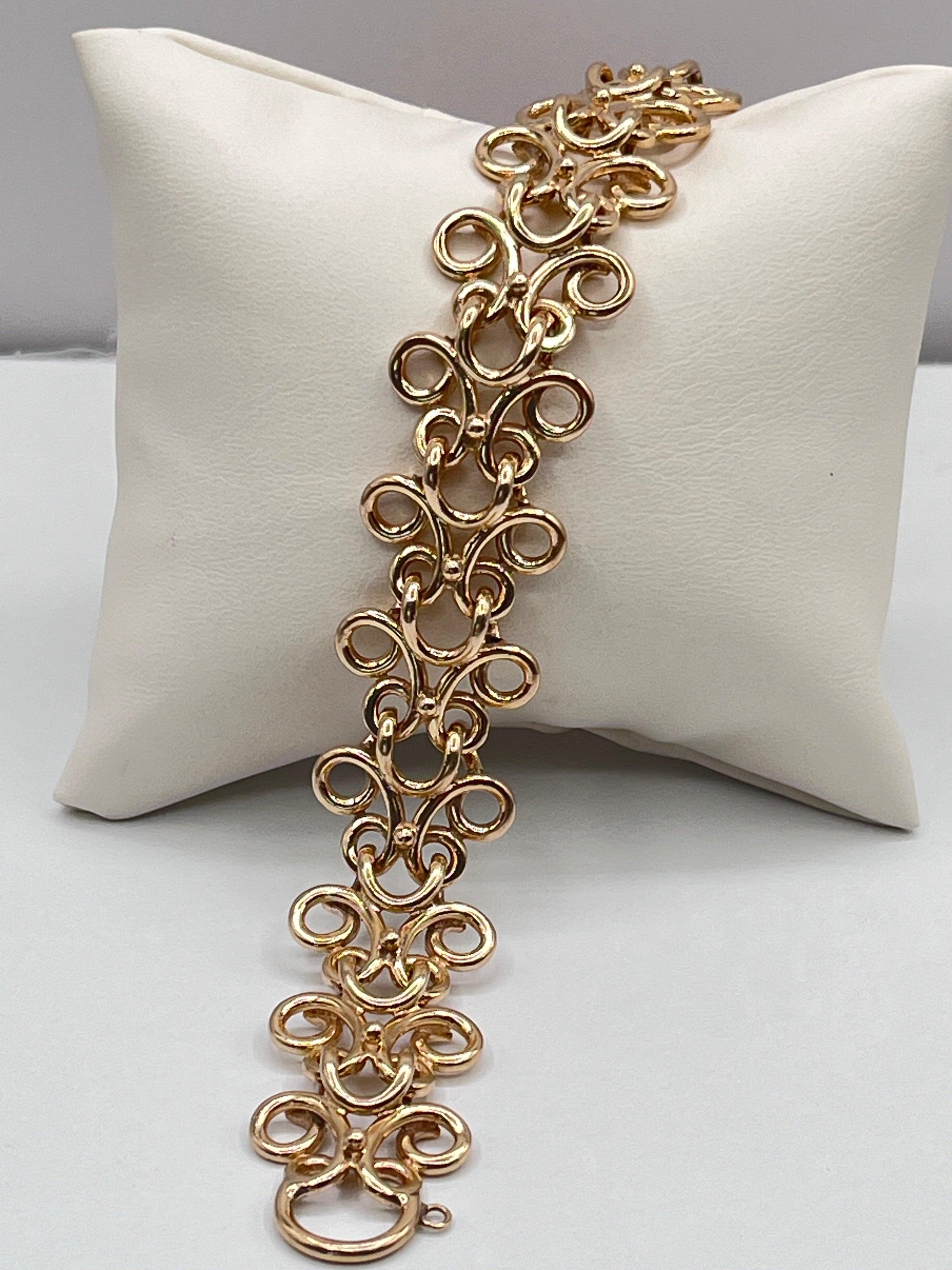 14K Authentic Solid Yellow Gold Vintage Filigree Open Work Wide Bracelet - Luxury Bling Jewelry