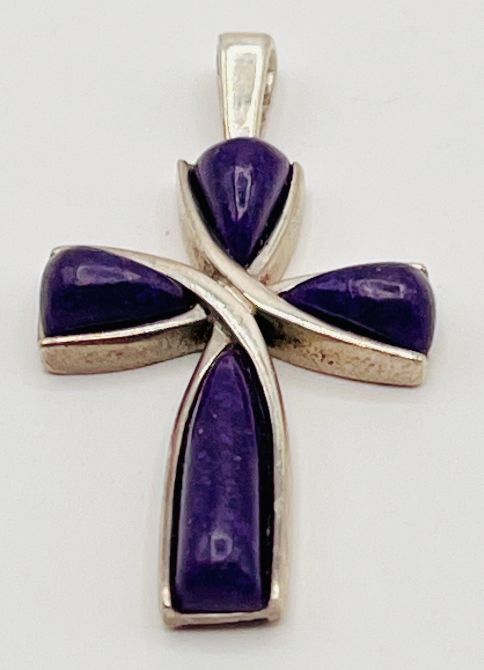 Signed Coleman 925 Sterling Silver Purple Charoite Cross Pendant CCO 3