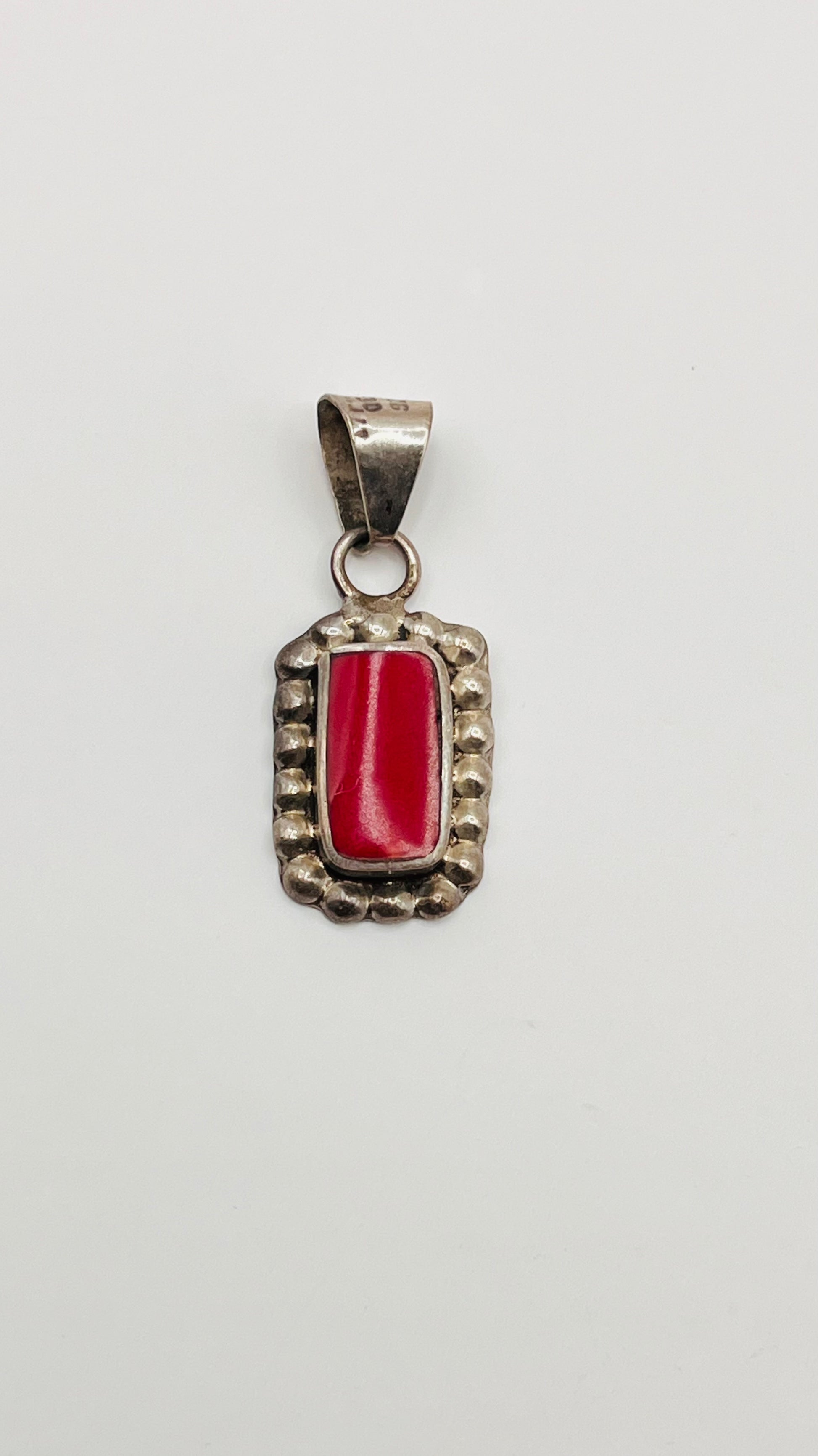 Vintage TS-30 Taxco Mexico 925 Sterling Silver Red Inlay Square Pendant 4