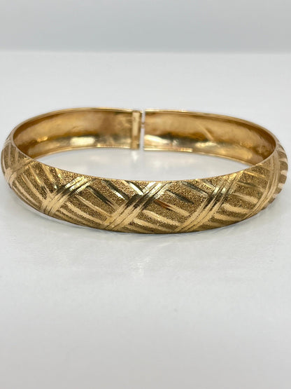 10K Authentic Solid Yellow Gold Vintage Hinged Cuff Bangle Bracelet - Luxury Bling Jewelry