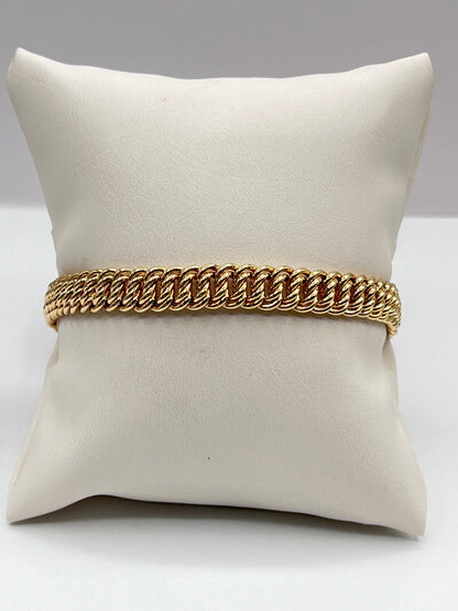 14K Authentic Solid Yellow Gold Braided Double Oval Links Chain Bracelet - Luxury Bling Jewelry