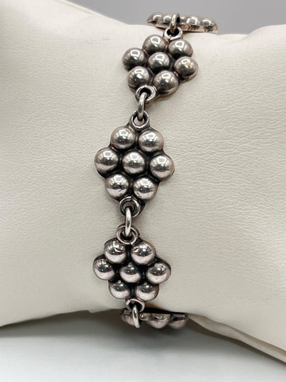 Sterling Silver 925 Vintage 1950s Taxco Mexico Linked Flowers Tennis Bracelet - Luxury Bling Jewelry